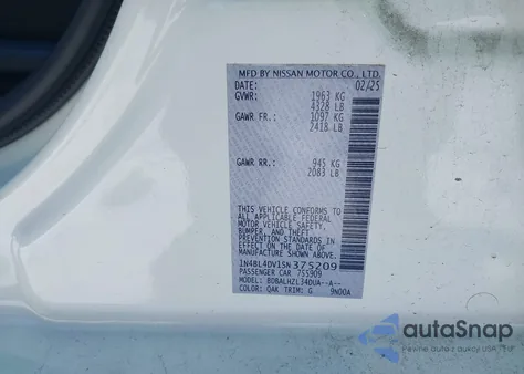 2025 Nissan Altima Sv Fwd z USA, uszkodzony, nr VIN 1N4BL4DV1SN375209